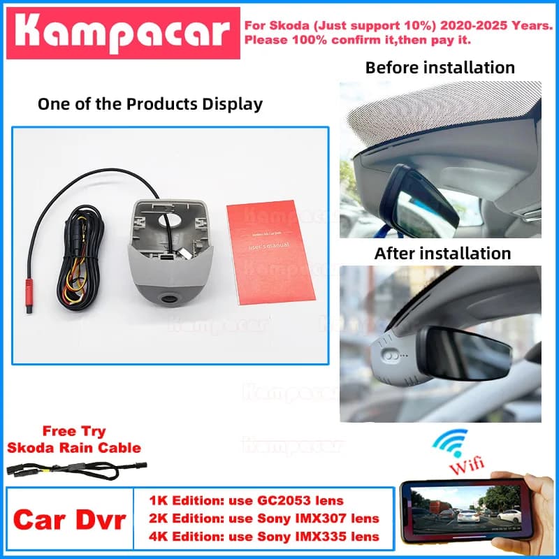 New Plug and Play SKD13 1K 2K Dash Cam Auto Dvr Camera For Skoda 88mm Octavia NX5 NX 5 A8 Pro COMBI 4 iV Mk4 2020-2024