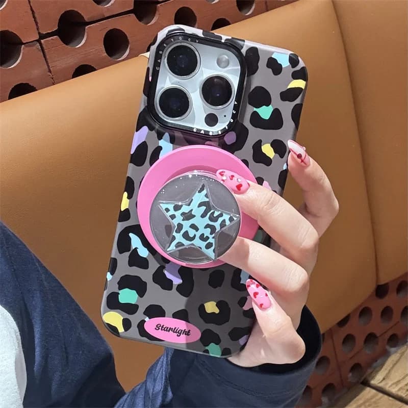 Custodia magnetica per telefono con stampa leopardata a colori moda per iPhone 17 Pro 14 15 16 Pro Max Cover con custodie con supporto Magsafe Star