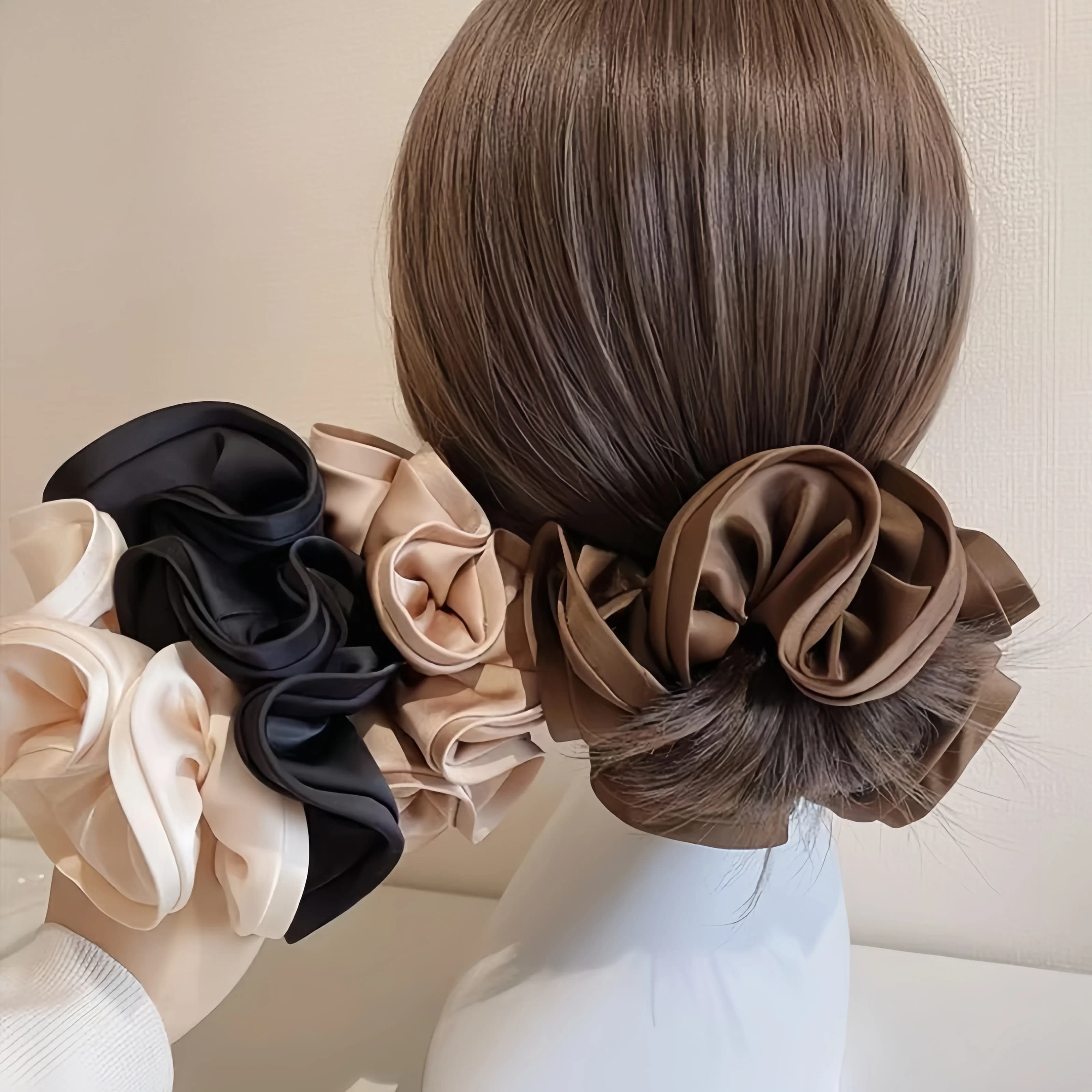 Korean large tie for hair elastic strips in satin elastic band for hair bow woman temperament simple new style tail horse accessories for hair