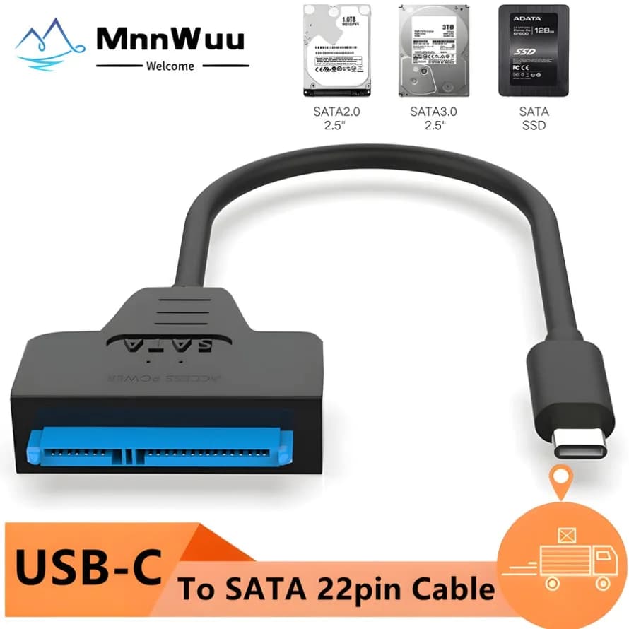 Cavo adattatore per disco rigido da tipo C a SATA 7 + 15 Cavo SATA a USB C da 22 pin per laptop Adattatore per disco rigido SSD HDD esterno da 2,5 pollici
