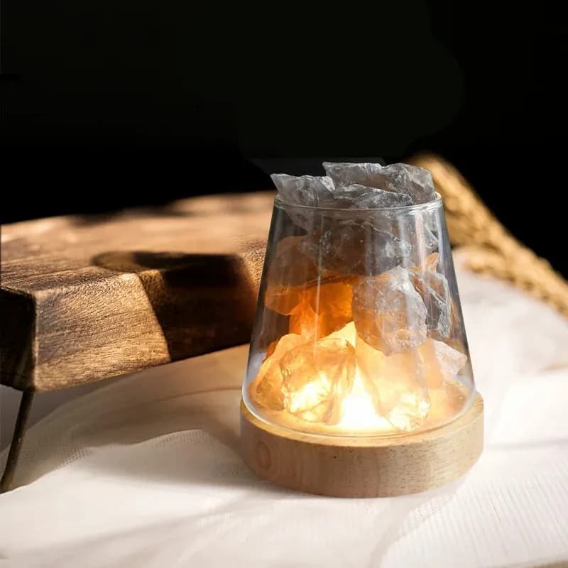 D2 Novità naturale Lampada da tavolo al sale dell'Himalaya Lampada da notte Luce Pietre grezze naturali Cristallo Diffusore di olio essenziale Lampada da decorazione regalo