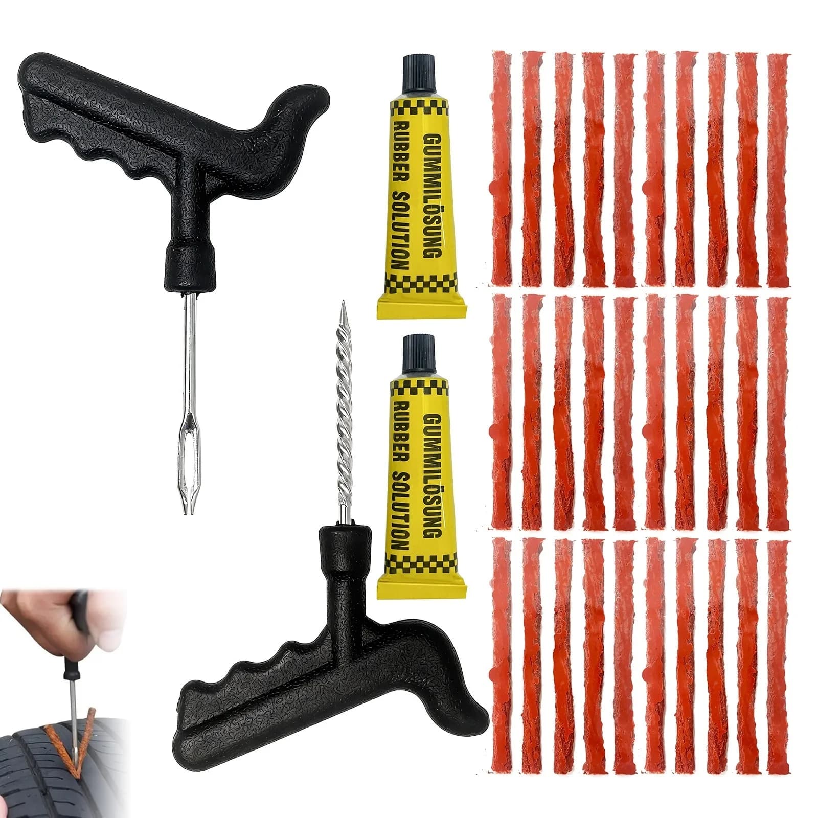 34 pcs Tire Repair Kit with Plug Kit T Handle Tire Tools to Fix Punctures and Plug Flats for Truck, Motorcycle, Car, Tractor