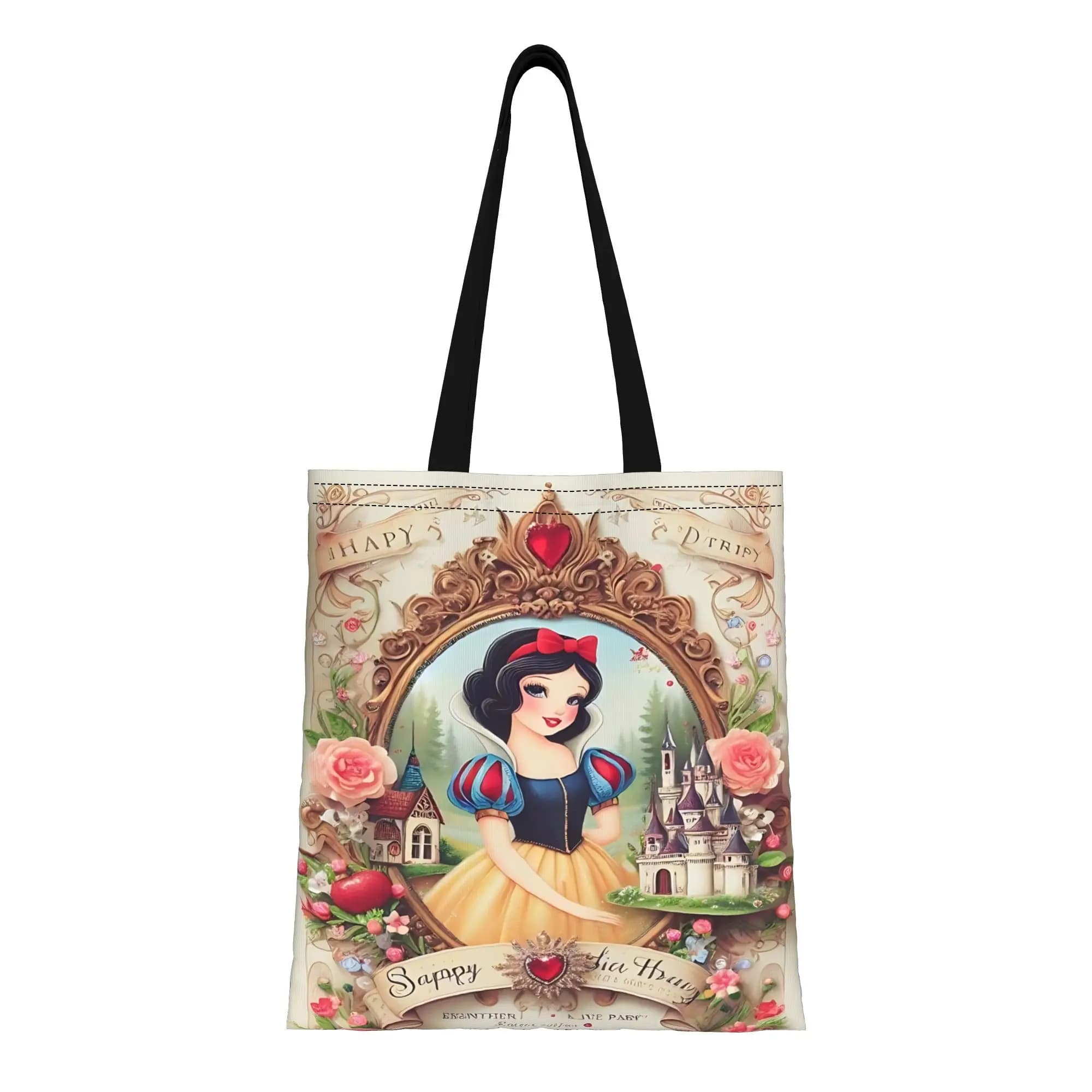 1PC Borsa tote in tela riutilizzabile a doppio lato per San Valentino, Biancaneve e i sette nani, borsa a tracolla Disney Princess