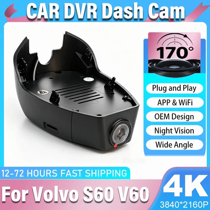 Plug and play Dashcam 4K Wifi Dash Camera Car DVR For Volvo S60 V60 2019 2020 2021 2022 2023 2024 2025 2026,Dash Cam for S60 V60