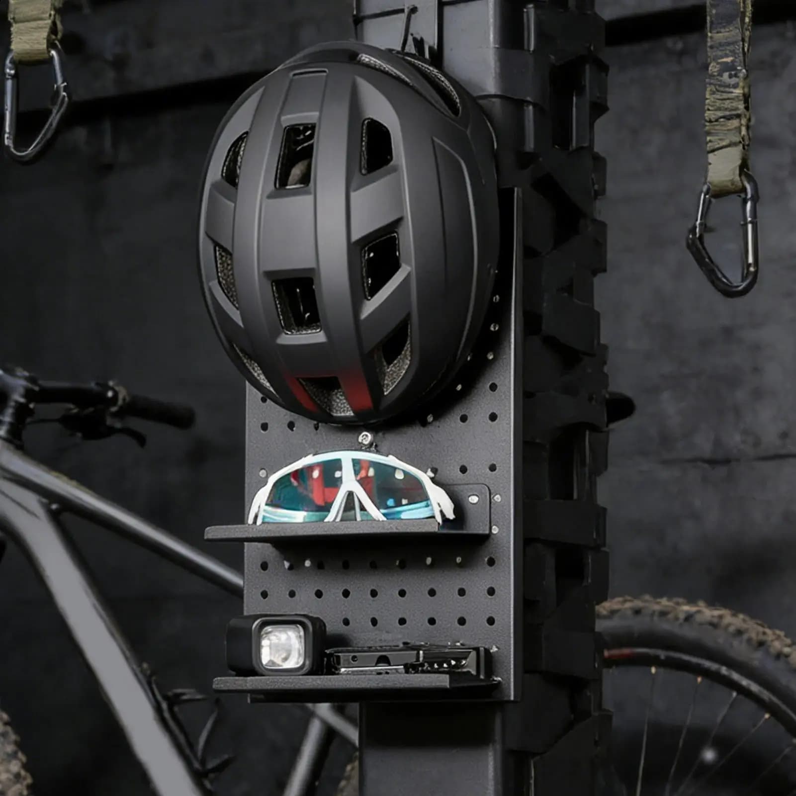 Aluminum Alloy Drilled Panel Display for Bike Tools, Motorcycle Helmet Organizer, Garage Wall, Workshop, Kitchen, Desk, Room