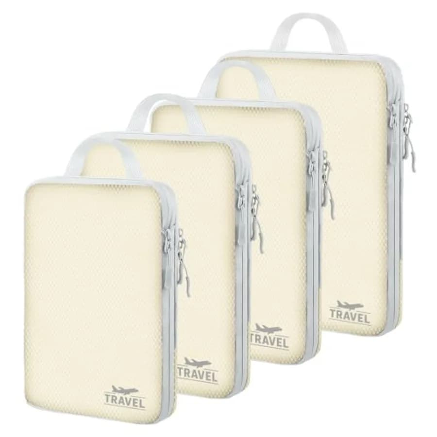 Set di 4 Cubi di Compressione per Valigie, Organizzatori Leggeri per Viaggi, Borse Comprimibili per Accessori da Viaggio e Bagagli