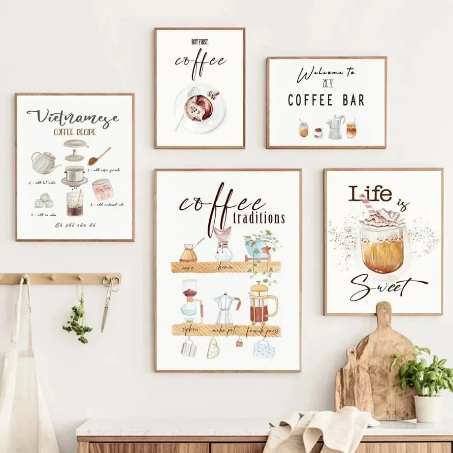 Nordic Food Coffee Bean Grinder Modern Art Canvas Wall Painting Cafe Kitchen Decoration
