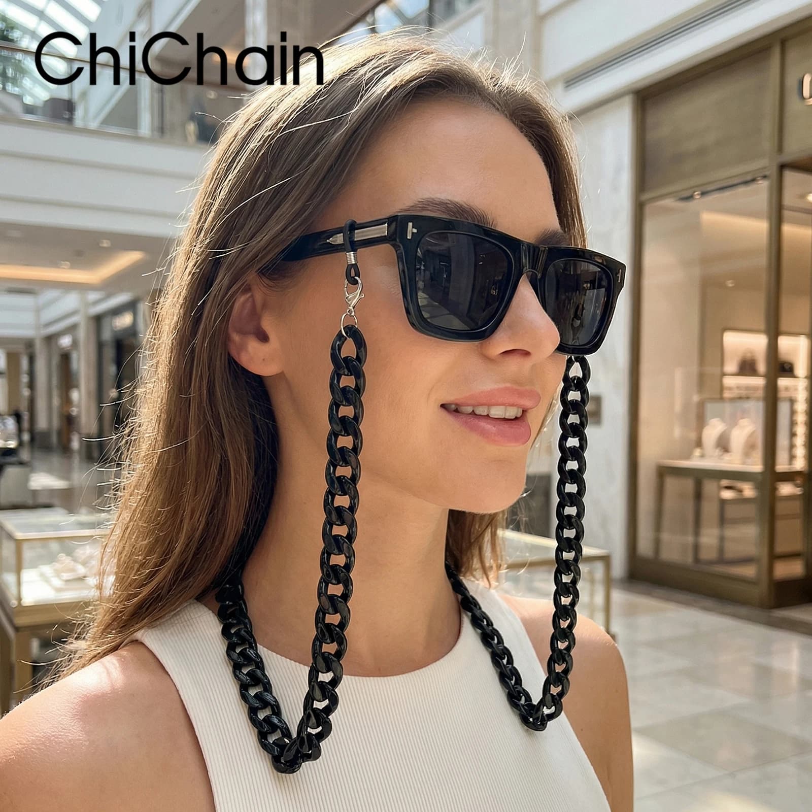 CHICHAIN Catena e Cinturino per Occhiali in Acrilico Fatti a Mano, Cinturino Antiscivolo per Occhiali da Sole e da Vista, Accessorio Moda per Occhiali in 20 Colori