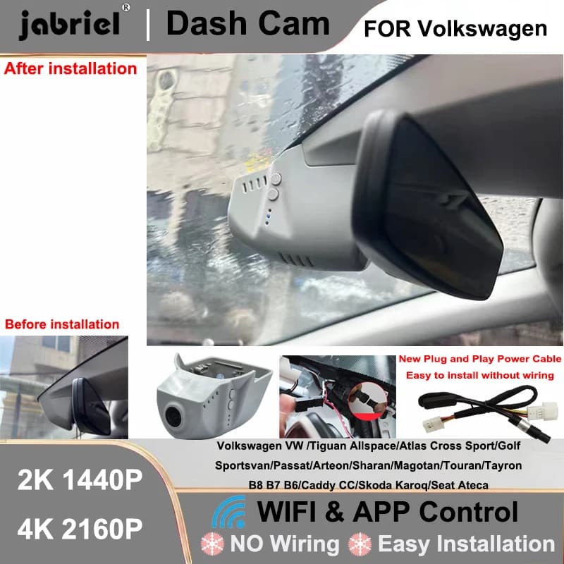 Dash Cam 2K 4K Wifi DVR per Auto Volkswagen VW Passat Tiguan Allspace Atlas Golf Arteon Sharan Magotan Skoda Karoq Seat