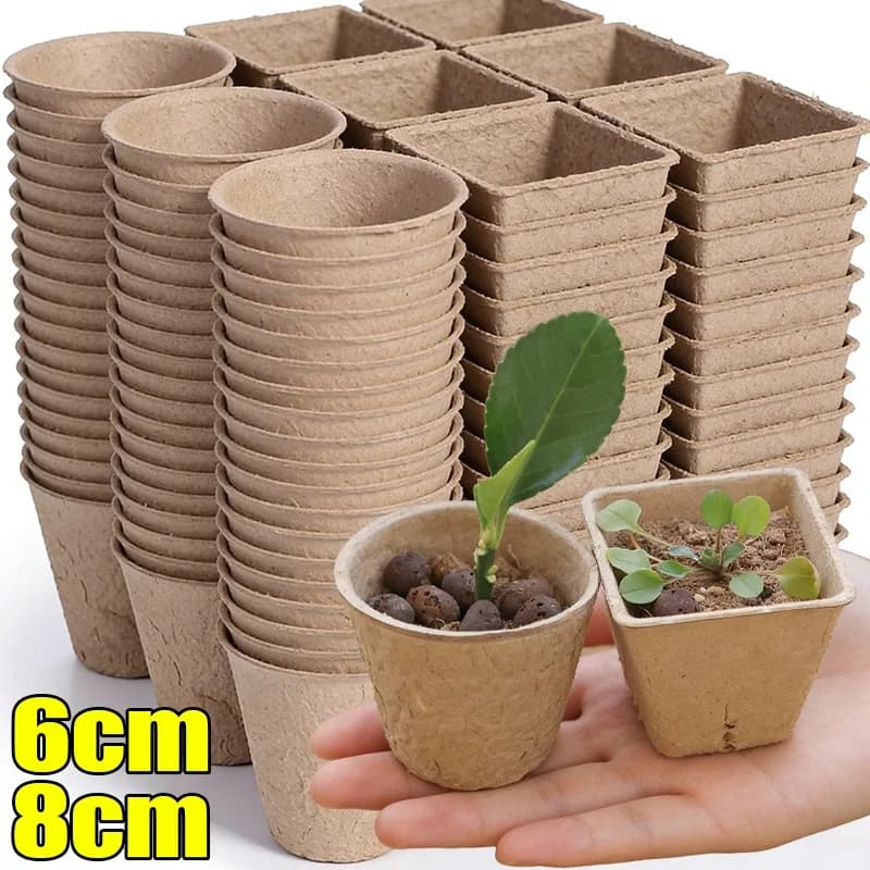 50/10 Pezzi Vasi in Polpa per Semenzai con Fori di Drenaggio, Biodegradabili, per Piante di Giardino, Fiori, Vasi da Vivaio, Vassoi per Semina e Coltiva