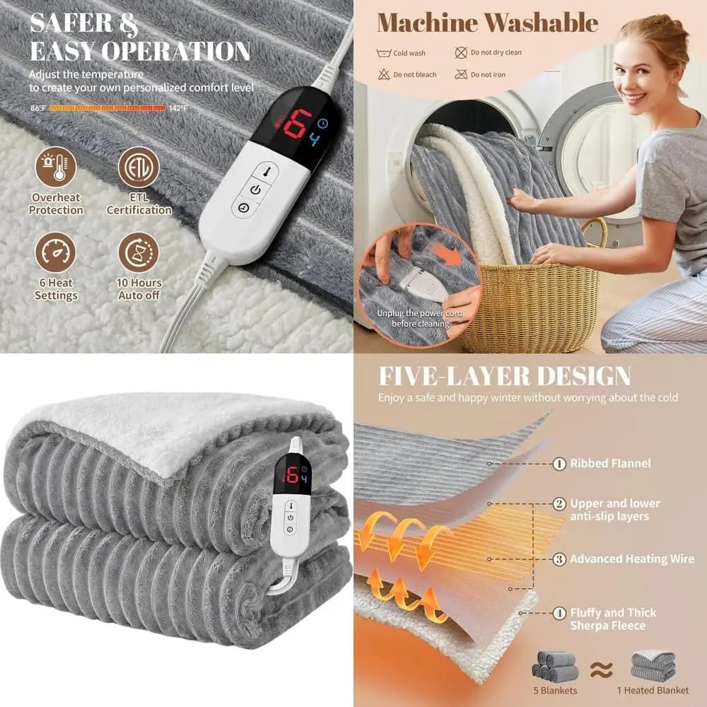Coperta elettrica Queen Size - Controllo doppio 84x90, 6 livelli di calore, spegnimento automatico 10 ore, morbida flanella, protezione dal surriscaldamento, ETL C