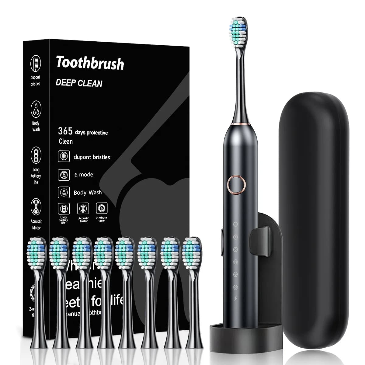 Sonic Electric Toothbrush USB Rechargeable for Adult and Kids 180 Days Long Battery Life IPX7 8 Replacement Heads Travel Box