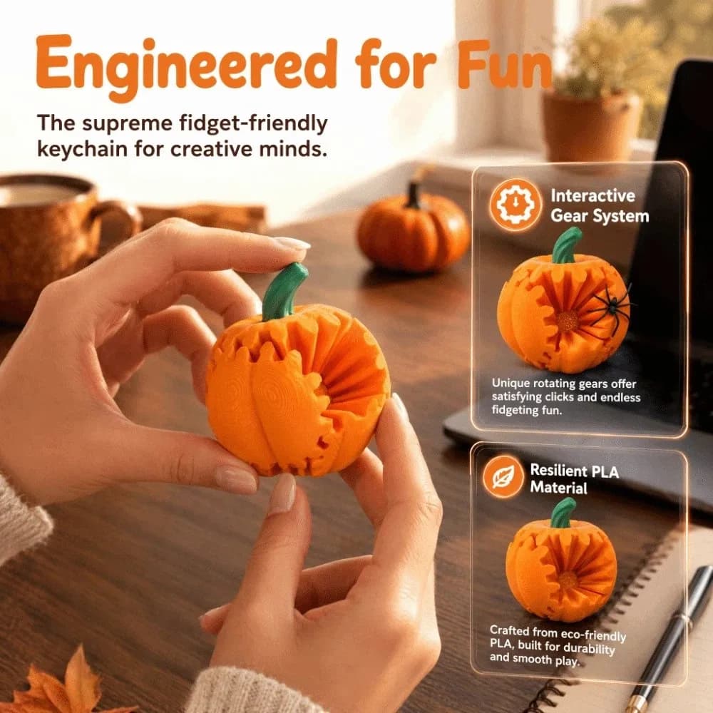 3D Printed Halloween Pumpkin Keychain Creative Funny Gear Ball Spinner Pendant Orange Rotatable Decompression Fidget