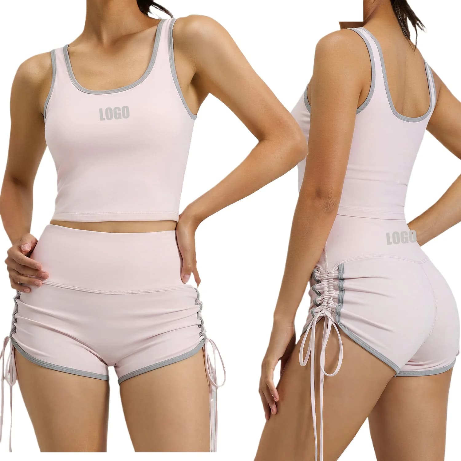 Pers LOGO custom women's S-2XL spring new sports belt chest pad high-intensity training running fitness yoga two-piece set