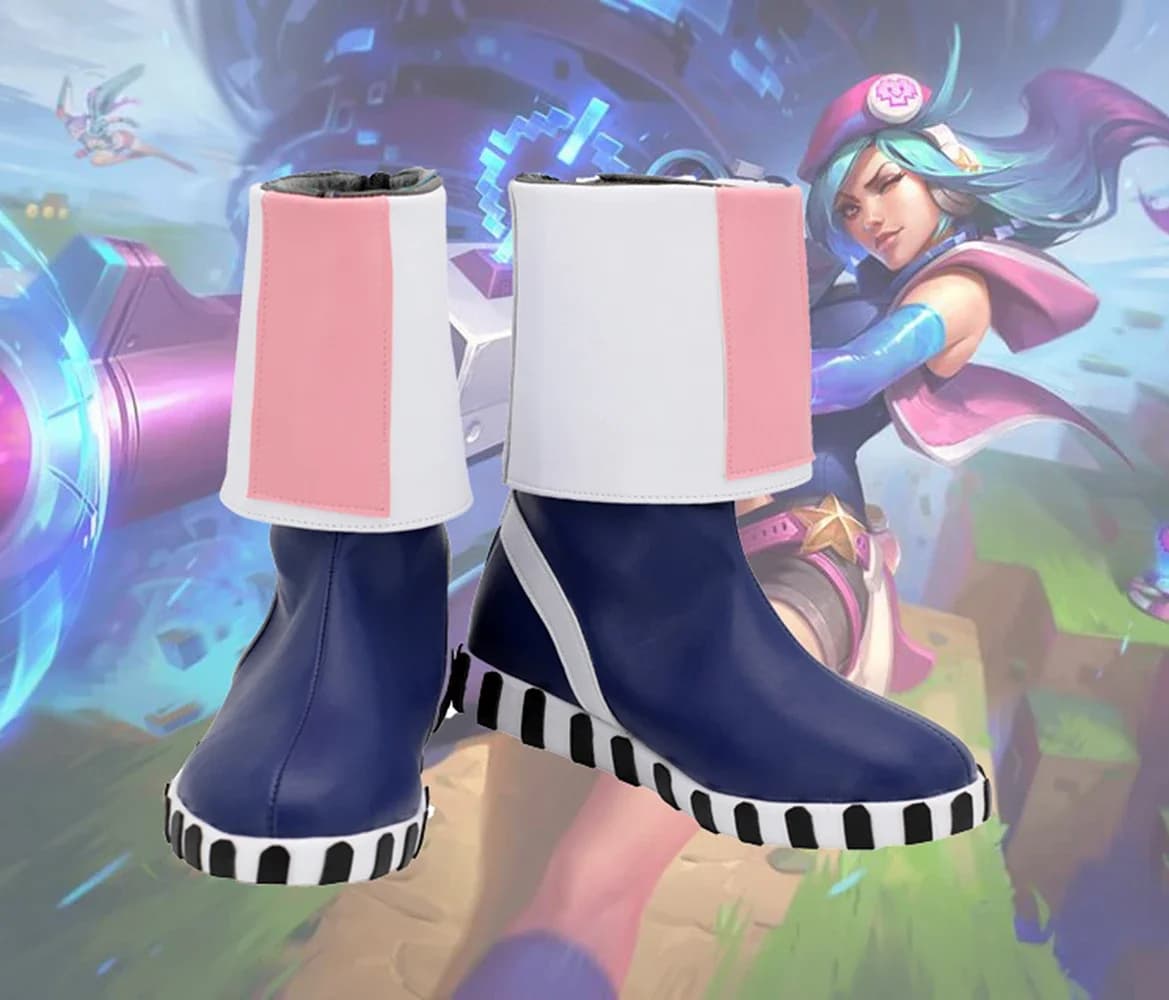 LOL Caitlyn Shoes Blue Cosplay Game Warm LOL Arcade Caitlyn Boots cosplay Shoes Customized Any Size