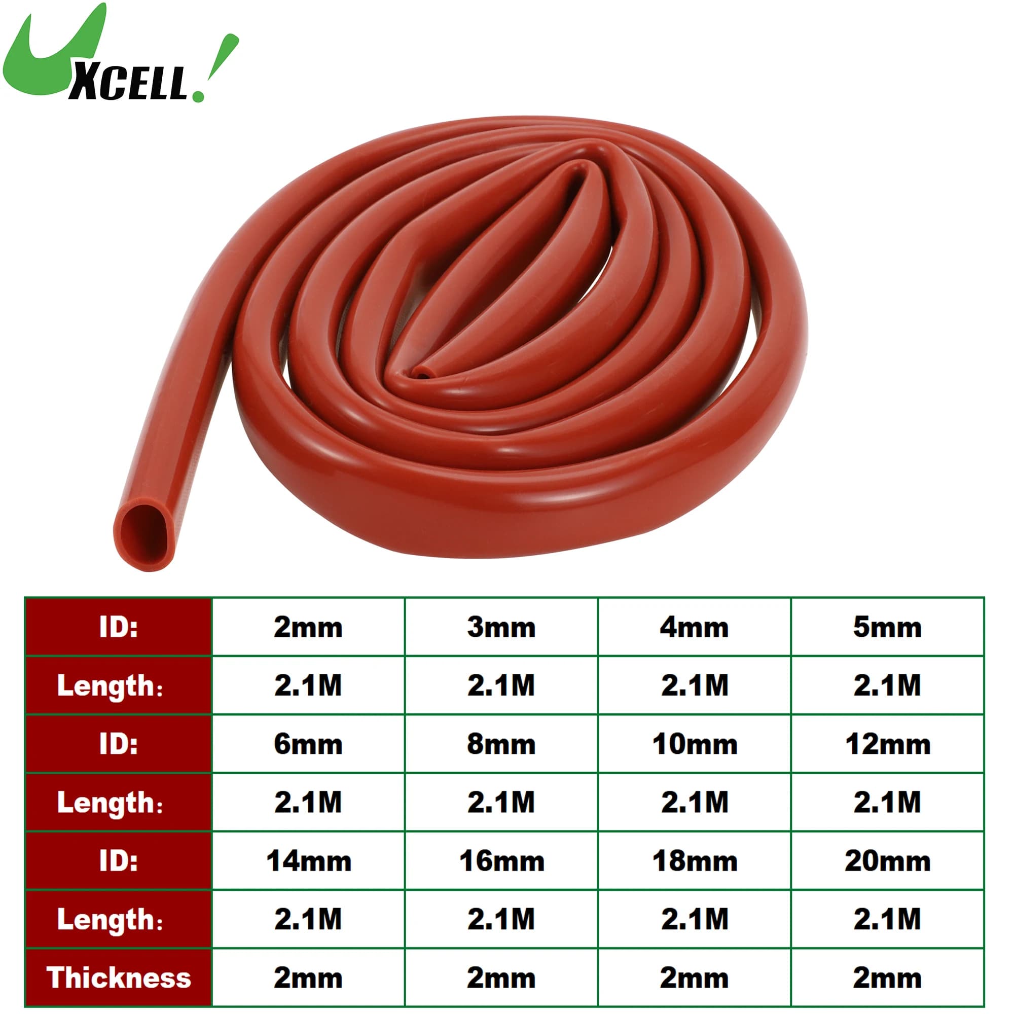 Tubo flessibile per tubi sottovuoto in Silicone UXCELL 2.1M alto 2/3/4/5/6/8/10/12/14/16/18/20mm ID linea di vuoto per veicoli 130PSI pressione massima rosso