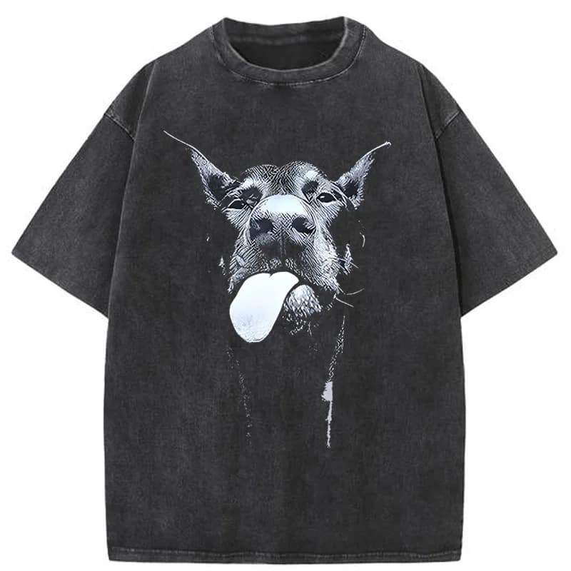 T-shirt stampata con cane con lettera gotica da uomo Hip Hop Streetwear Punk Summer Vintage T-shirt oversize lavate Top abbigliamento da uomo