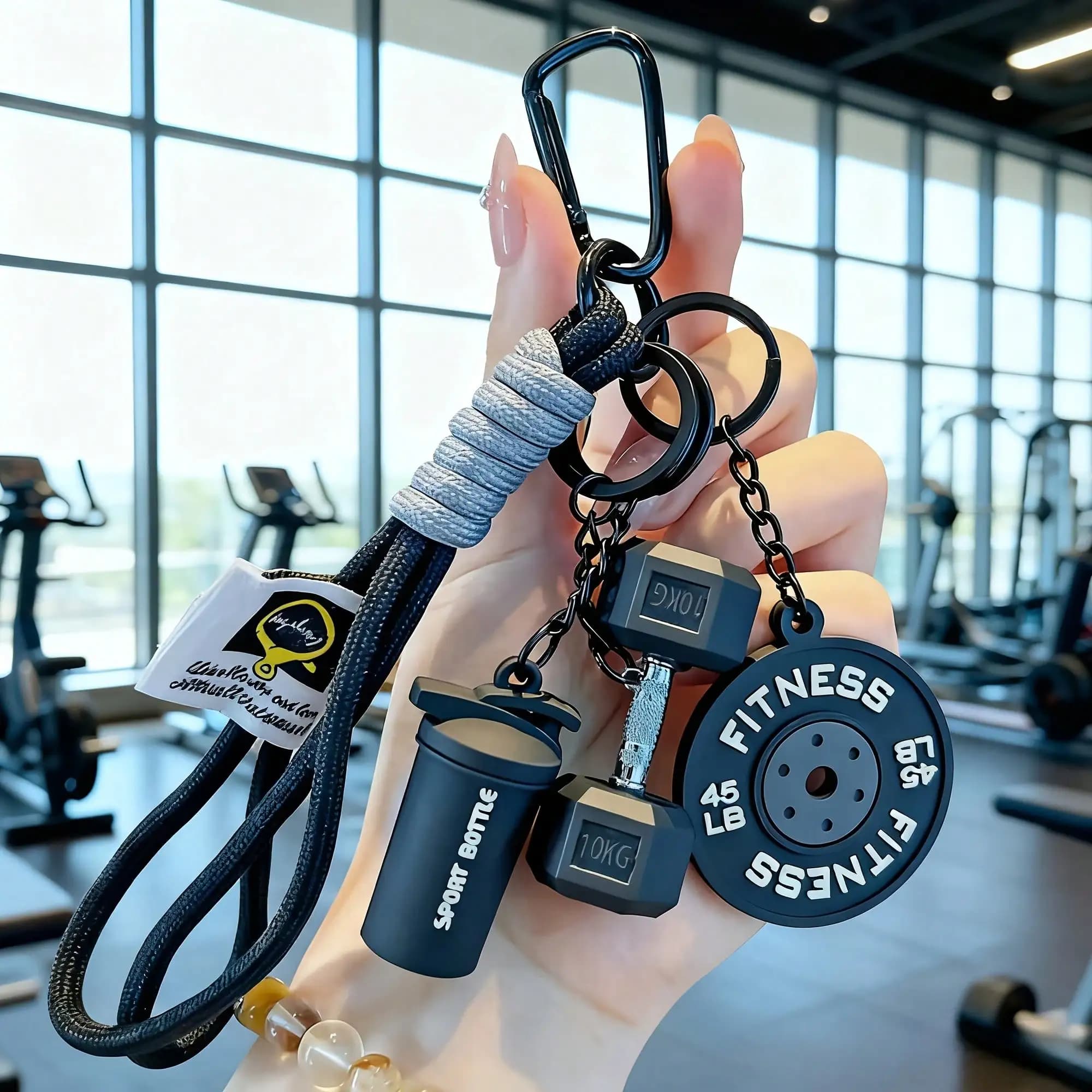 4pcs Sporty Fitness Keychain Set| Handcrafted Rubber Dumbbell And Kettlebell Charms With Rope, Unisex, Ideal For Fitness Enthusiasts And Gifting