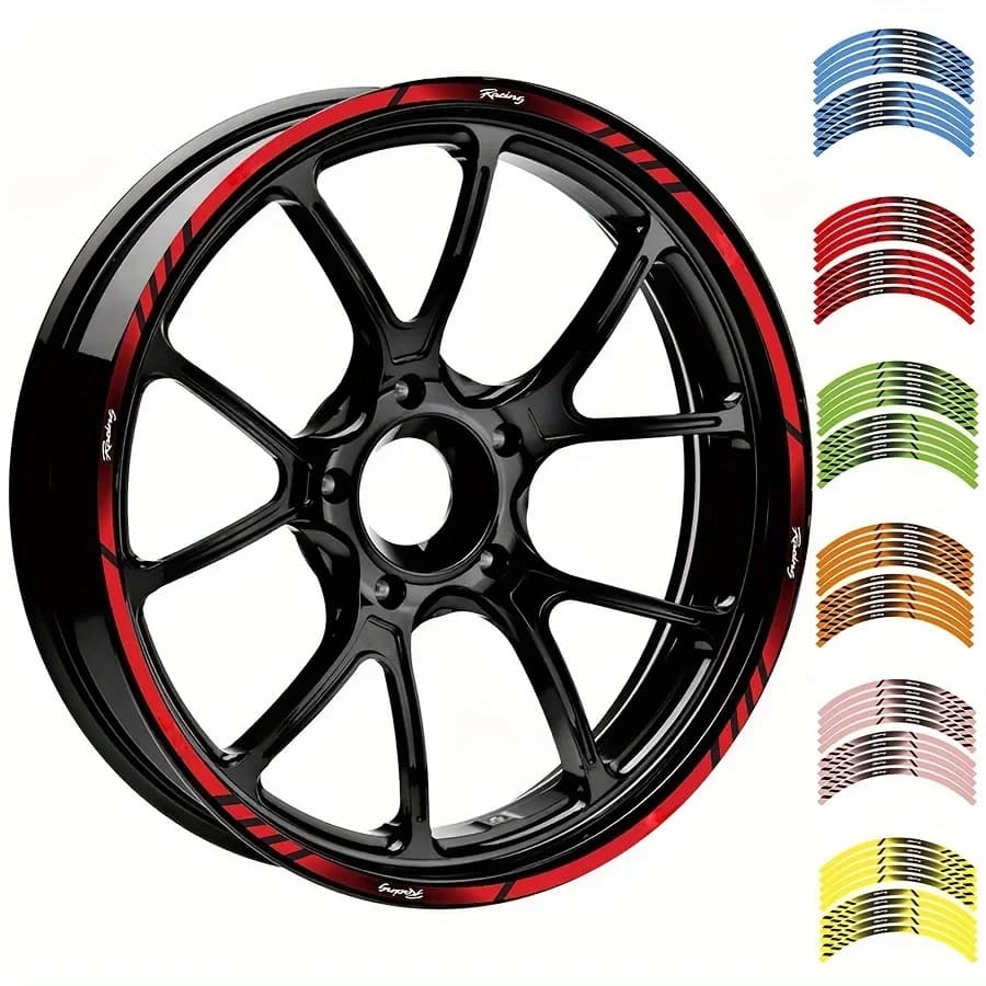 Nastro decorativo adesivo riflettente per cerchione a 2 ruote autoadesivo ad alta resistenza universale da 17 pollici per ruota da moto 1 set di bicicletta