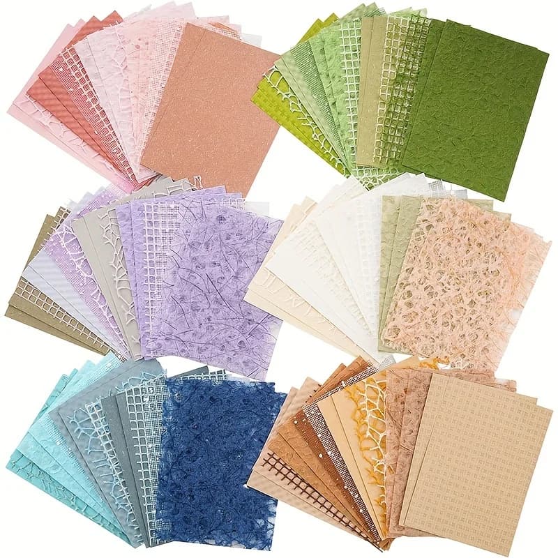 15pcs Textured Scrapbook Paper and Mesh Fabric Assorted Set - Mixed Special Paper for Scrapbooking Planner Bullet Junk Journal