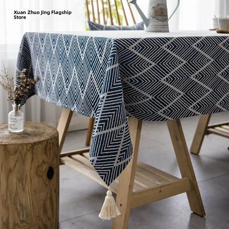 Tovaglia Moderna in Cotone e Lino Giapponese, Stile Nordico Geometrico, Lussuosa e Artistica per Uso Domestico, Motivo a Righe