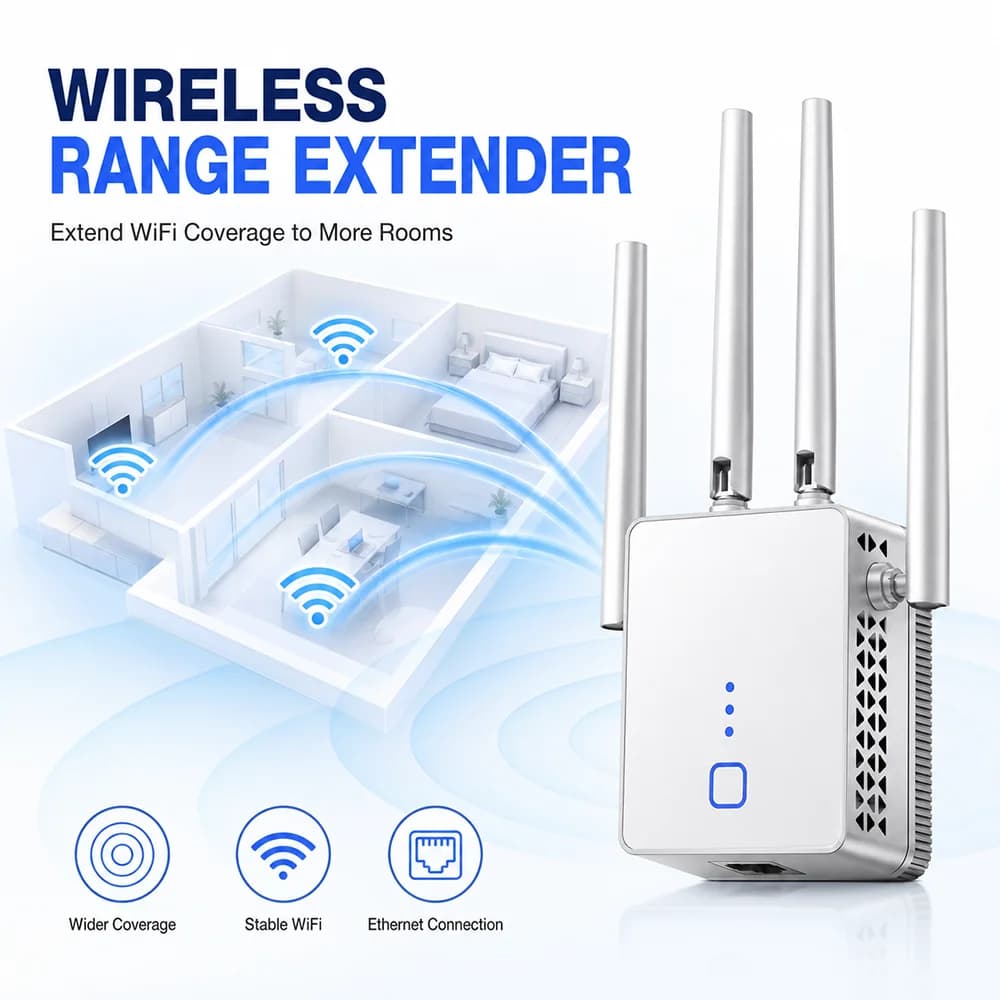 300 and 1200Mbps Dual Band WiFi Extender Booster with GSM/IP/POE Support WPS Easy Setup Strong Range up to 500㎡,2.4G/5G Repeater