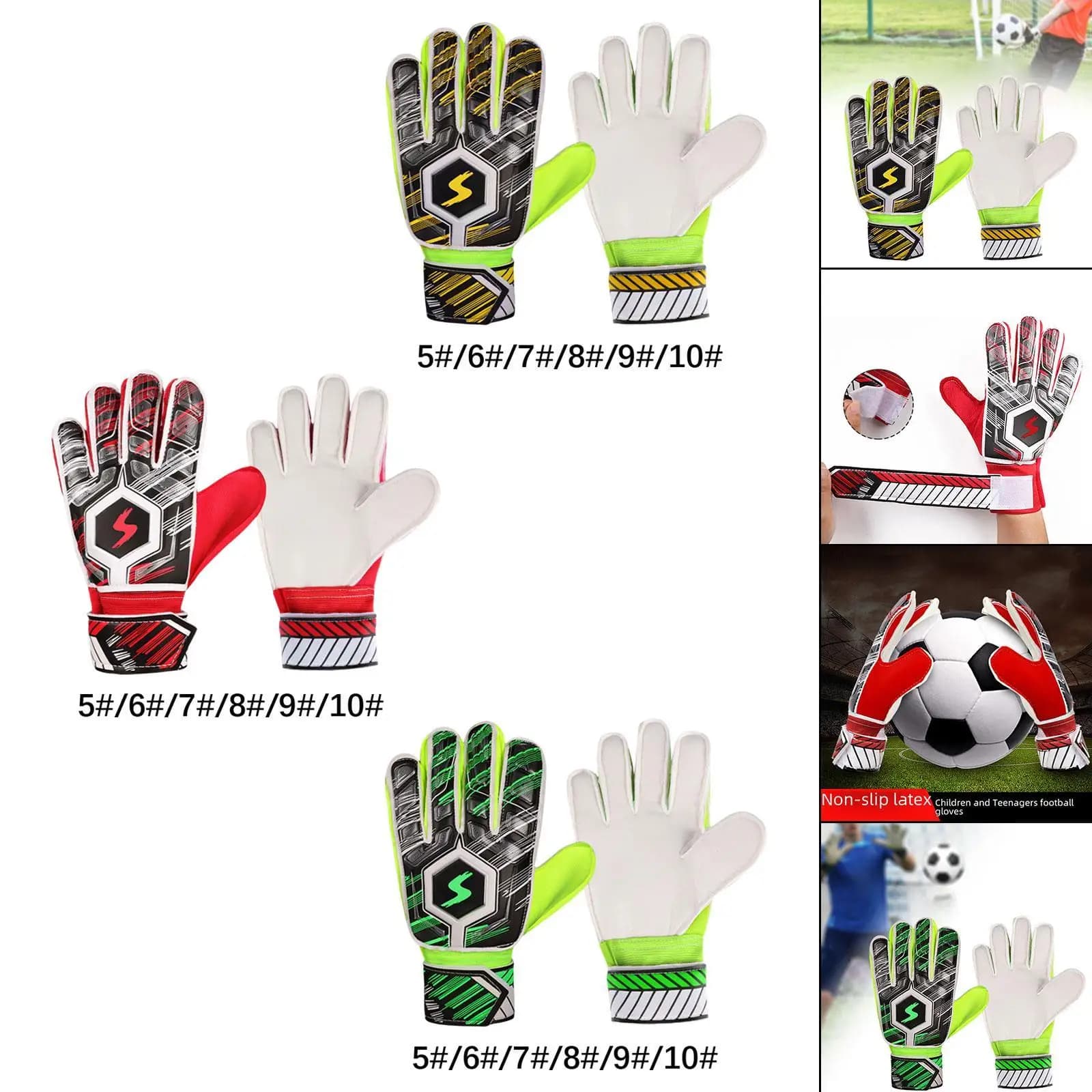 Guanti da Portiere Traspiranti in Lattice, Accessori per Allenamento Professionale, Guanti con Forte Presa per Bambini