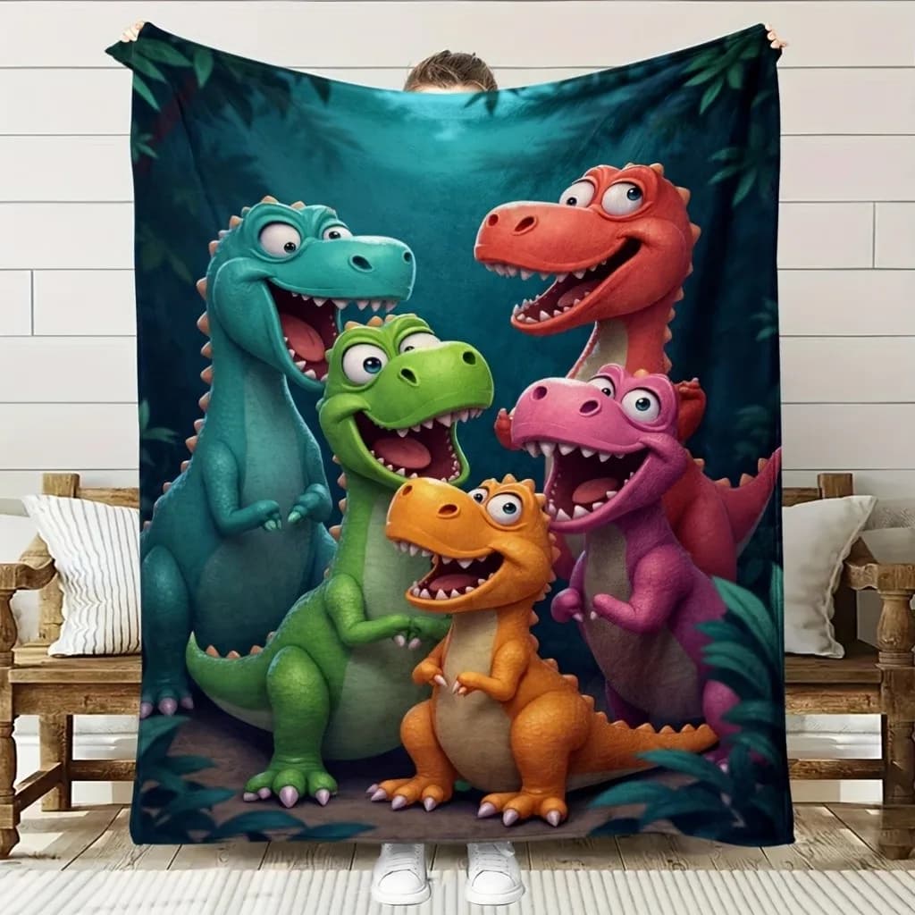 Cute cartoon dinosaur pattern Flannel printed blanket suitable for all seasons suitable for living room office sofa and travel