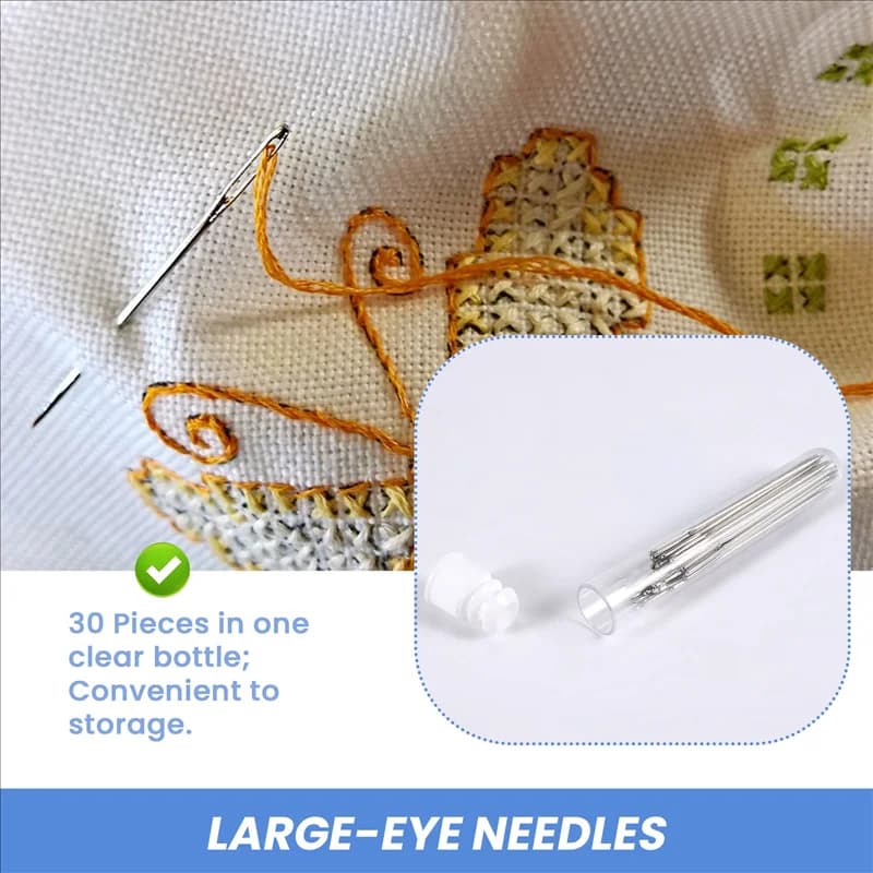 【CALDO】 30 pezzi da 5,2 cm aghi per cucire a occhi grandi aghi per cucire a mano per progetti in pelle con bottiglia trasparente