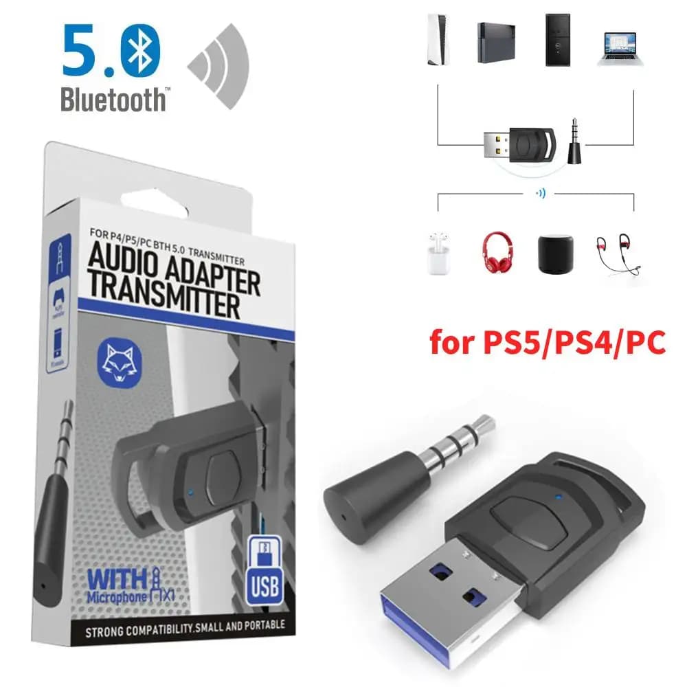 Bluetooth Audio Transmitter Wireless Headphone Adapter for PS5/PS4 Play Console for PC 2 in 1 USB Bluetooth 5.0