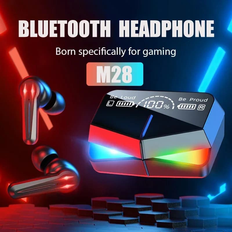 Cuffie Wireless originali M28 auricolari Bluetooth 5.3 auricolari sportivi cuffie con microfono scatola di ricarica cuffie per smartphone