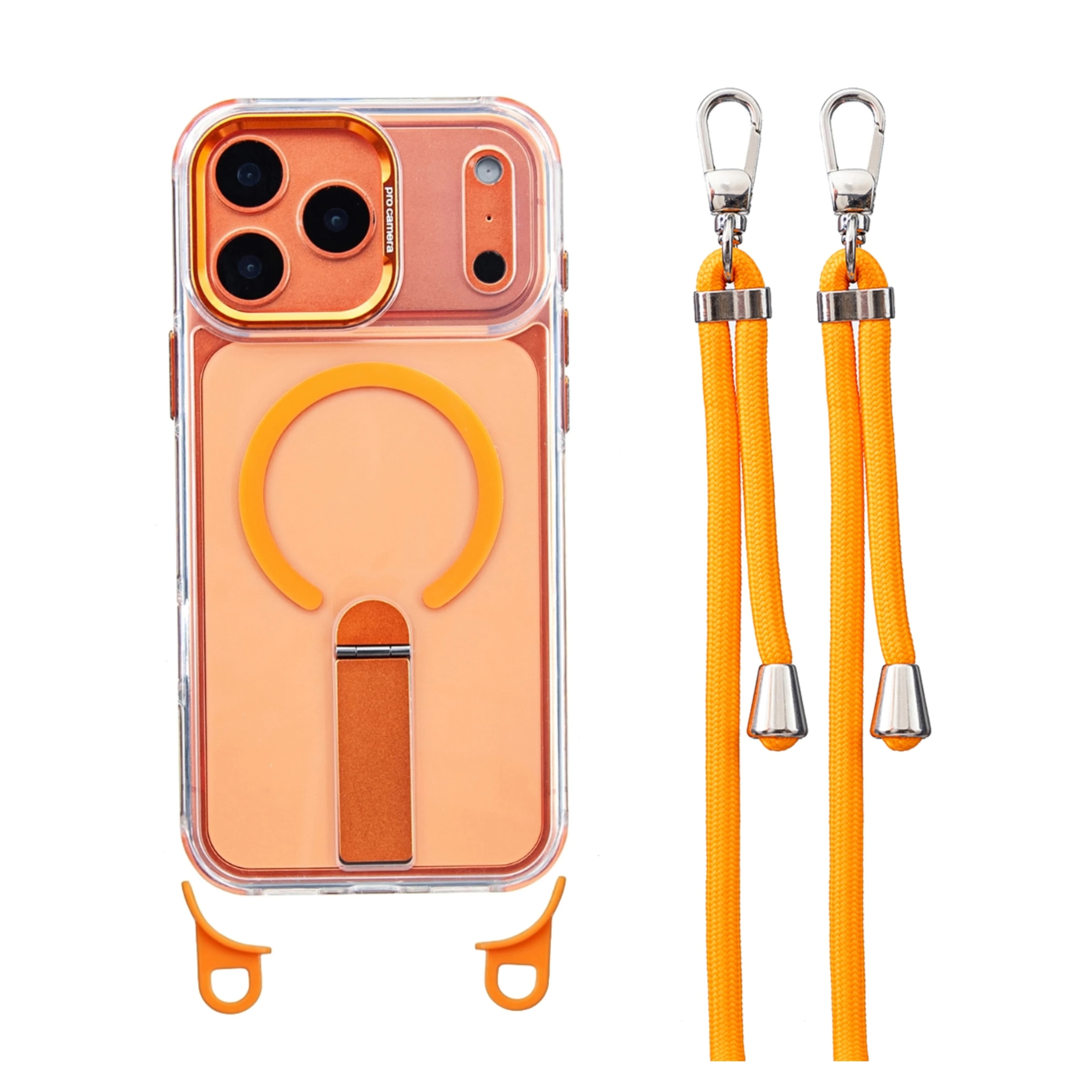 Custodia Magnetica Robusta per iPhone 17 Pro Max 16 Plus 15 14 13 12 11 con Supporto Nascosto per Magsafe e Cordino Lungo da 6MM