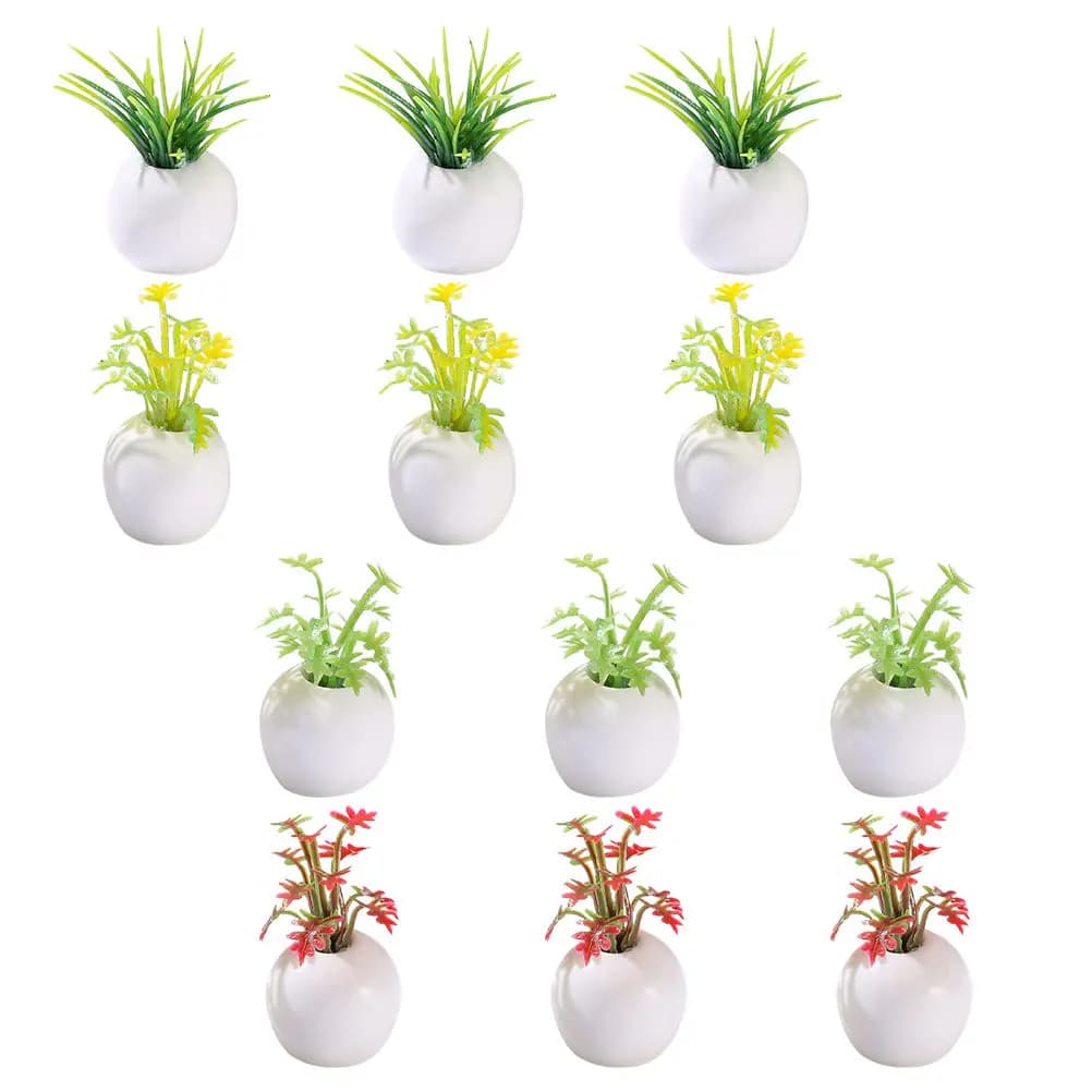 12Pcs Miniature Potted Plants Realistic Artificial Bonsai Decor for Dollhouse Mini House Desktop Bookshelf Window Shelf Garden