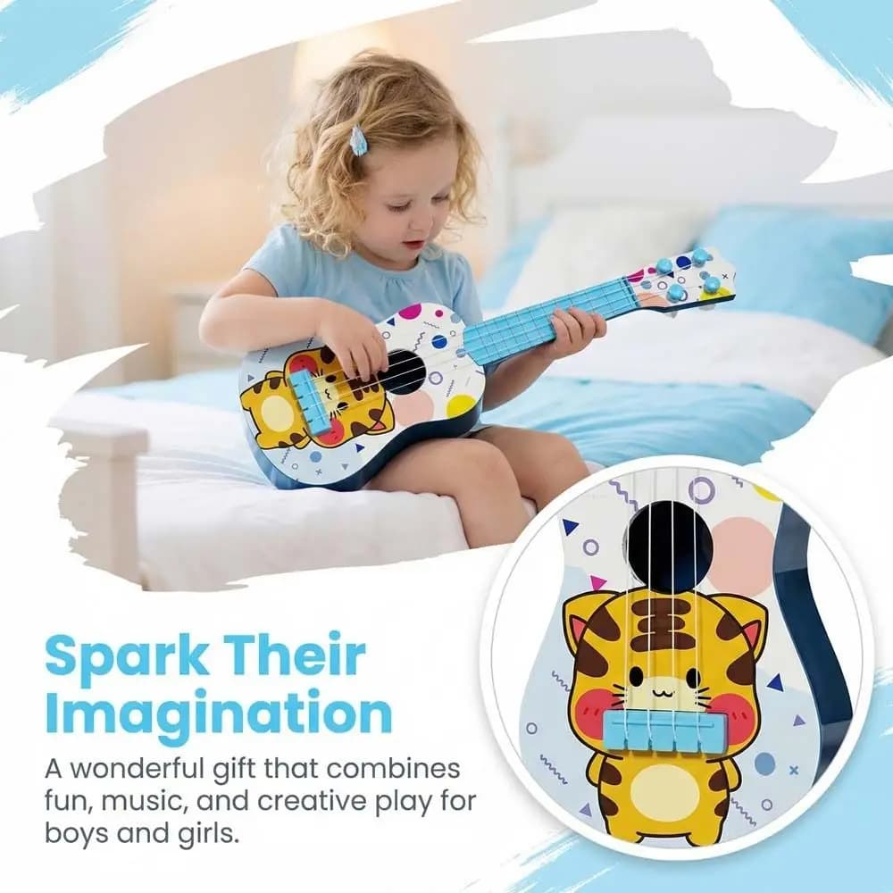 Ukulele a 4 Corde, Strumento Musicale Giocattolo con Manopola Regolabile, Chitarra Simulata Educativa, Giocattolo Suonabile e Durevole