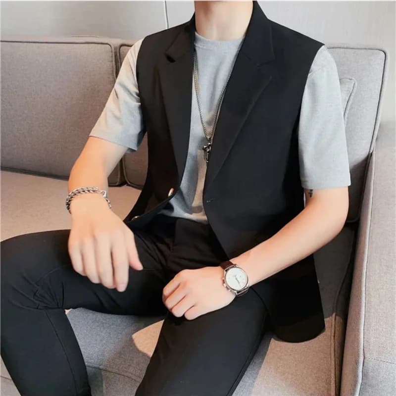 Abito estivo Gilet senza maniche in tinta unita di fascia alta e alla moda Top alla moda Nuova giacca bella e versatile da uomo alla moda