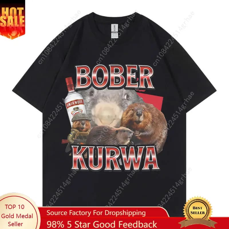 T-shirt Uomo con Grafica, Maglietta da Uomo, Ropa Hombre Bober Kurwa Fun Mouse Meme, Manica Corta, Girocollo, Stile Y2k