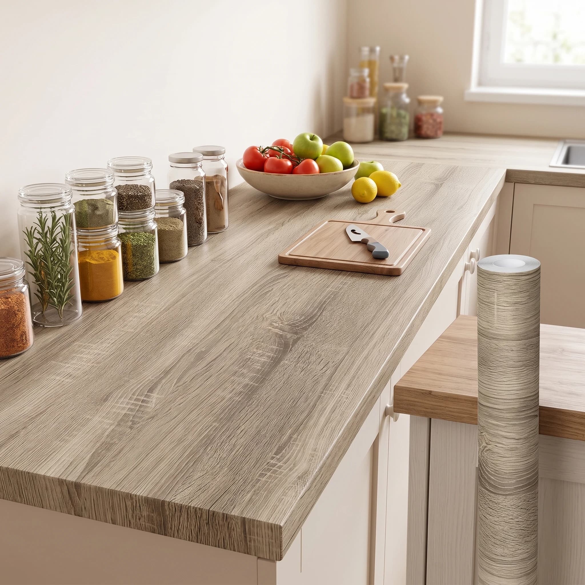 6M Peel and Stick Wood Grain Wallpaper Self Adhesive Decor Sticker for Kitchen Counter Cabinet Table Wall Renovation Optional
