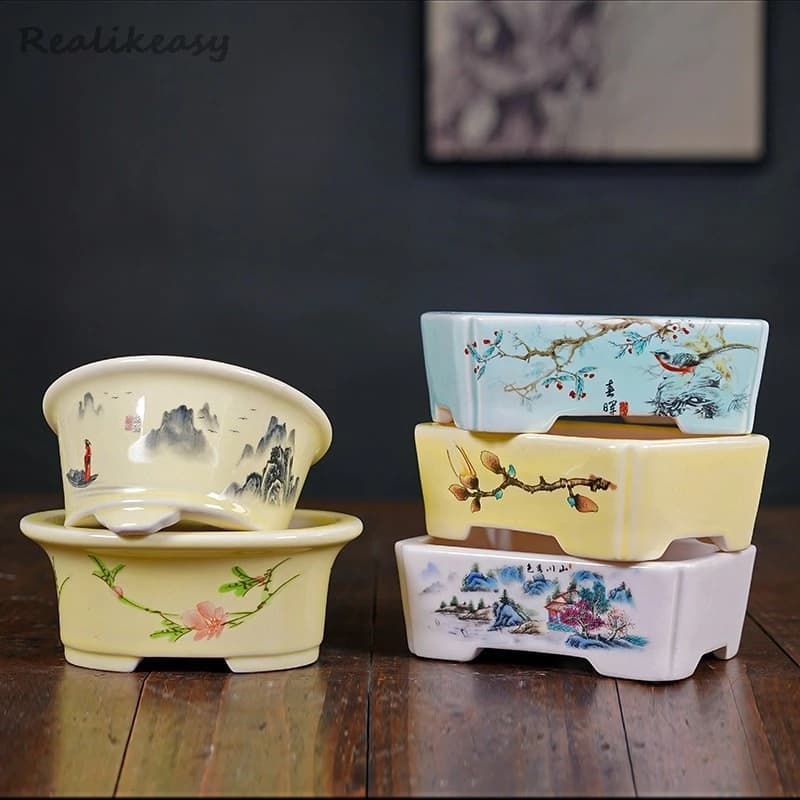 2026 Light Luxury Purple Clay Flower Pot Square Bonsai Flower Pot Colorful Chinese Succulent Flower Pot Home Desktop Decor LJ114