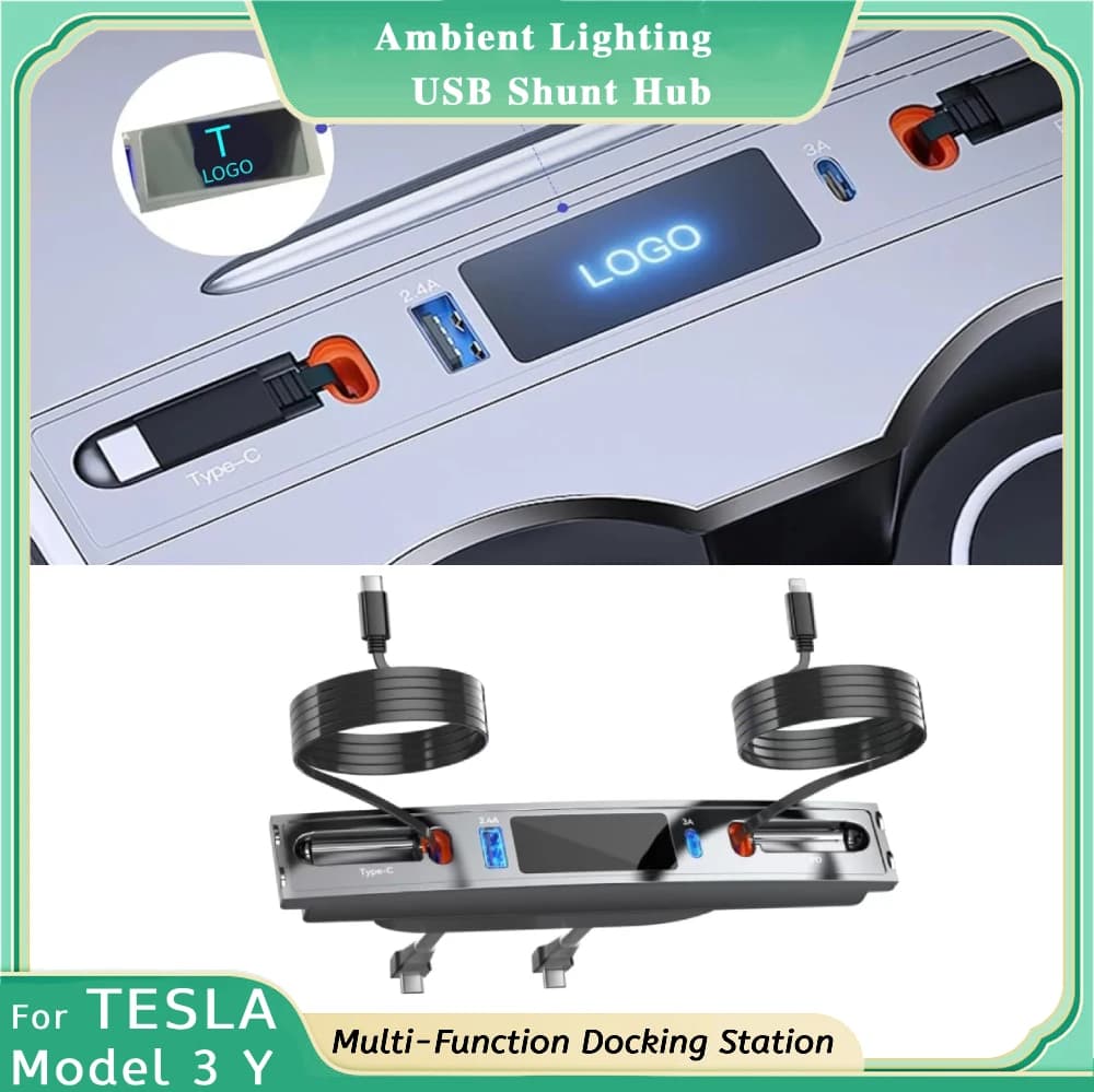 Per Docking Station Tesla caricabatterie rapido intelligente 27W Hub Shunt USB per modello 3 modello Y Splitter di controllo centrale linea 80cm