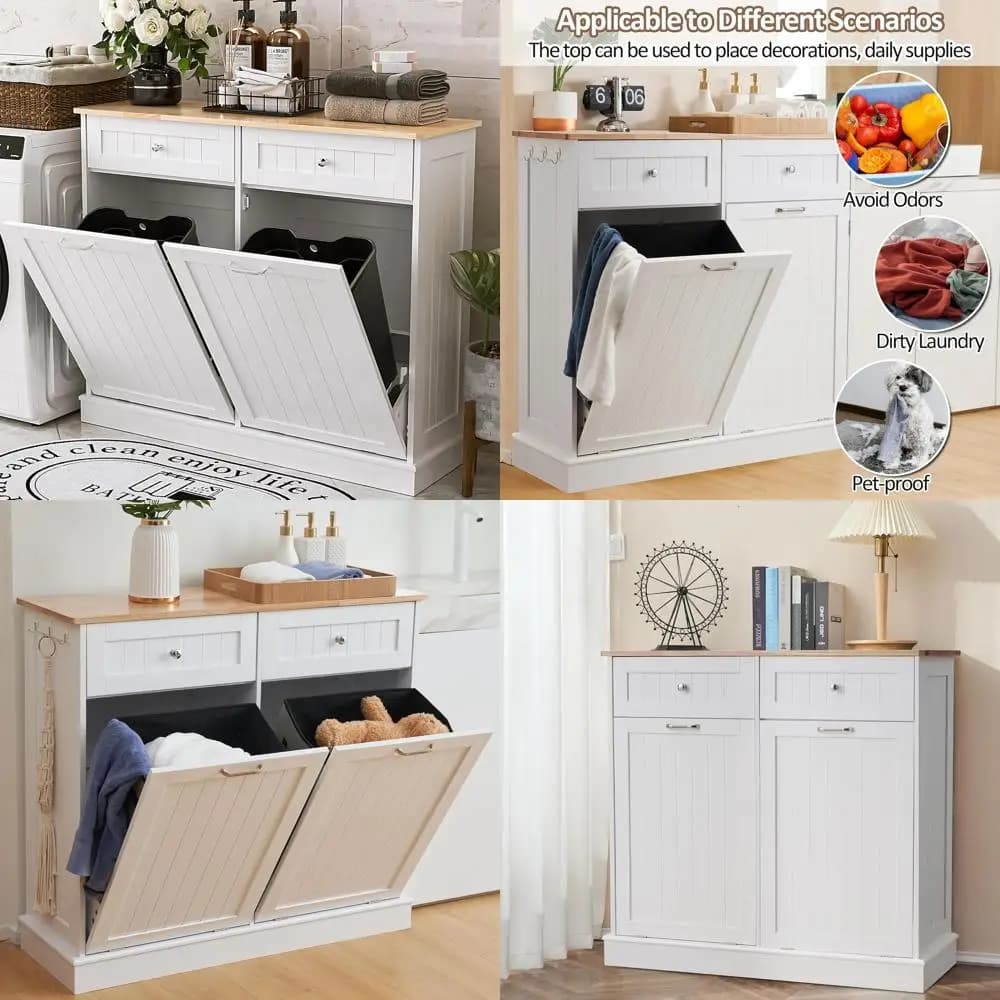 Mobiletto per Rifiuti Riciclabili a Doppio Scomparto da 26 Galloni, Contenitore Nascosto per Cucina o Soggiorno, Bianco