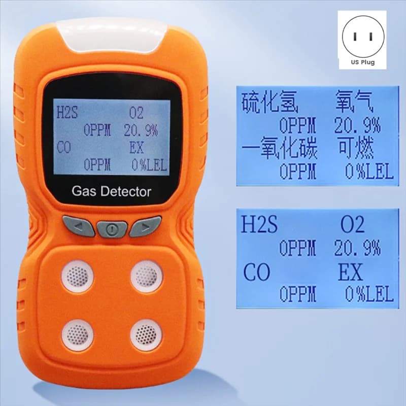 Rilevatore di gas portatile A93E-4-in-1 Rilevatore di gas PLT per ossigeno, combustibili, solfuro di idrogeno, monossido di carbonio Spina americana