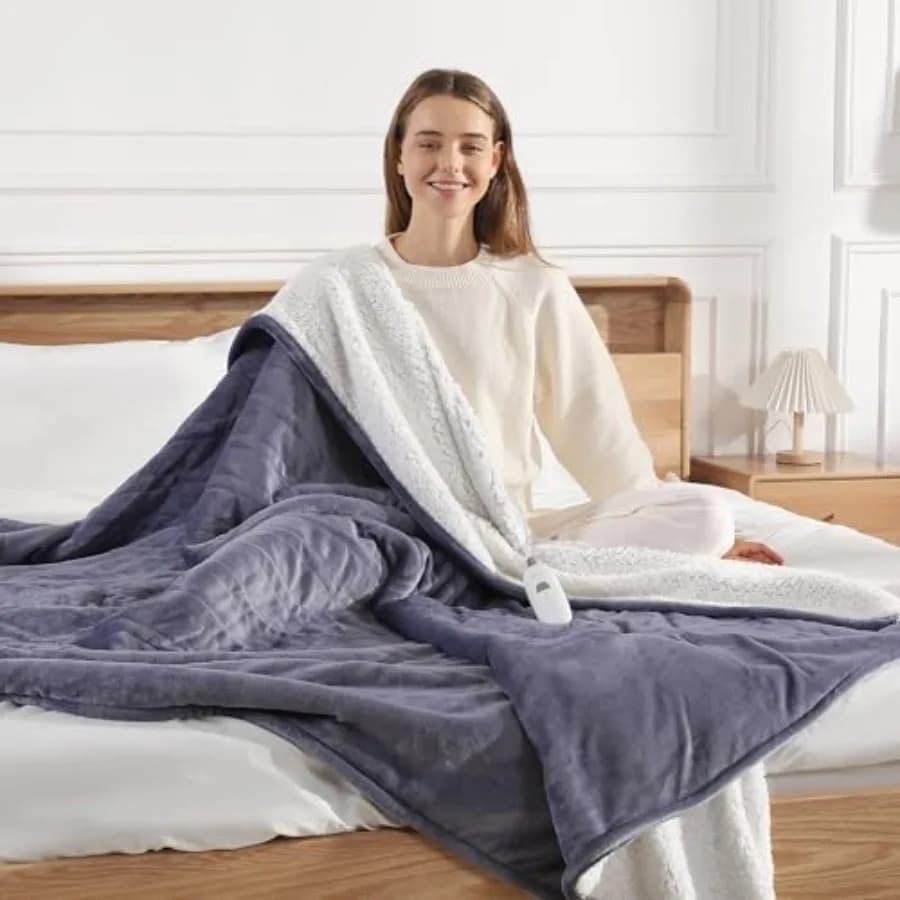 Coperta Elettrica Riscaldata Misura Full Size 72''X84'' - Coperta Riscaldata Viola in Flanella e Sherpa a Doppio Lato con 5 Livelli di Riscaldamento