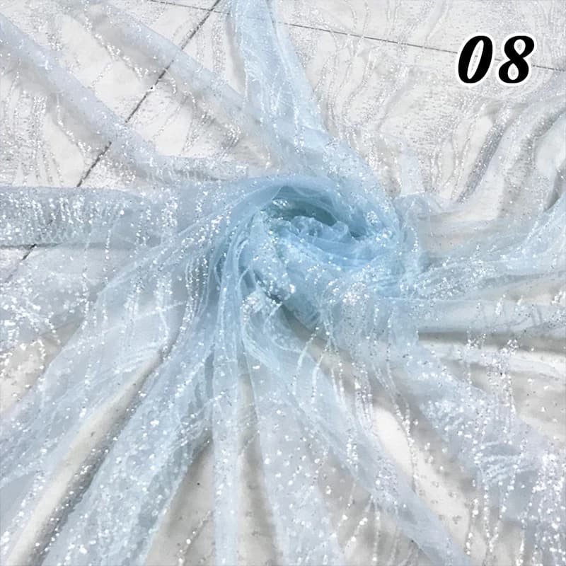50x130 cm Cielo Blu Ferro Abbronzante Glitter Paillettes Tessuto Onda Modello Tessuto di Pizzo Abito Da Sposa Designer Materiale Lucido Festa Tissu