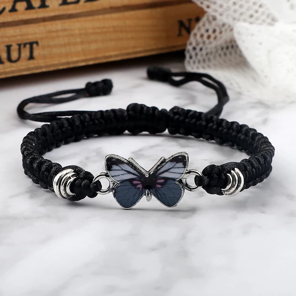 Bracciale alla moda con farfalla grigia calda Braccialetti classici fatti a mano con catena in corda intrecciata bianca nera per gioielli regolabili da donna