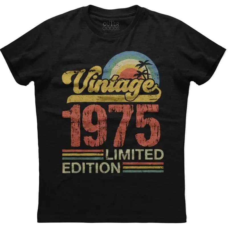 Maglietta classica per compleanno Old Vintage 1975 in edizione limitata Rainbow Palm Tree
