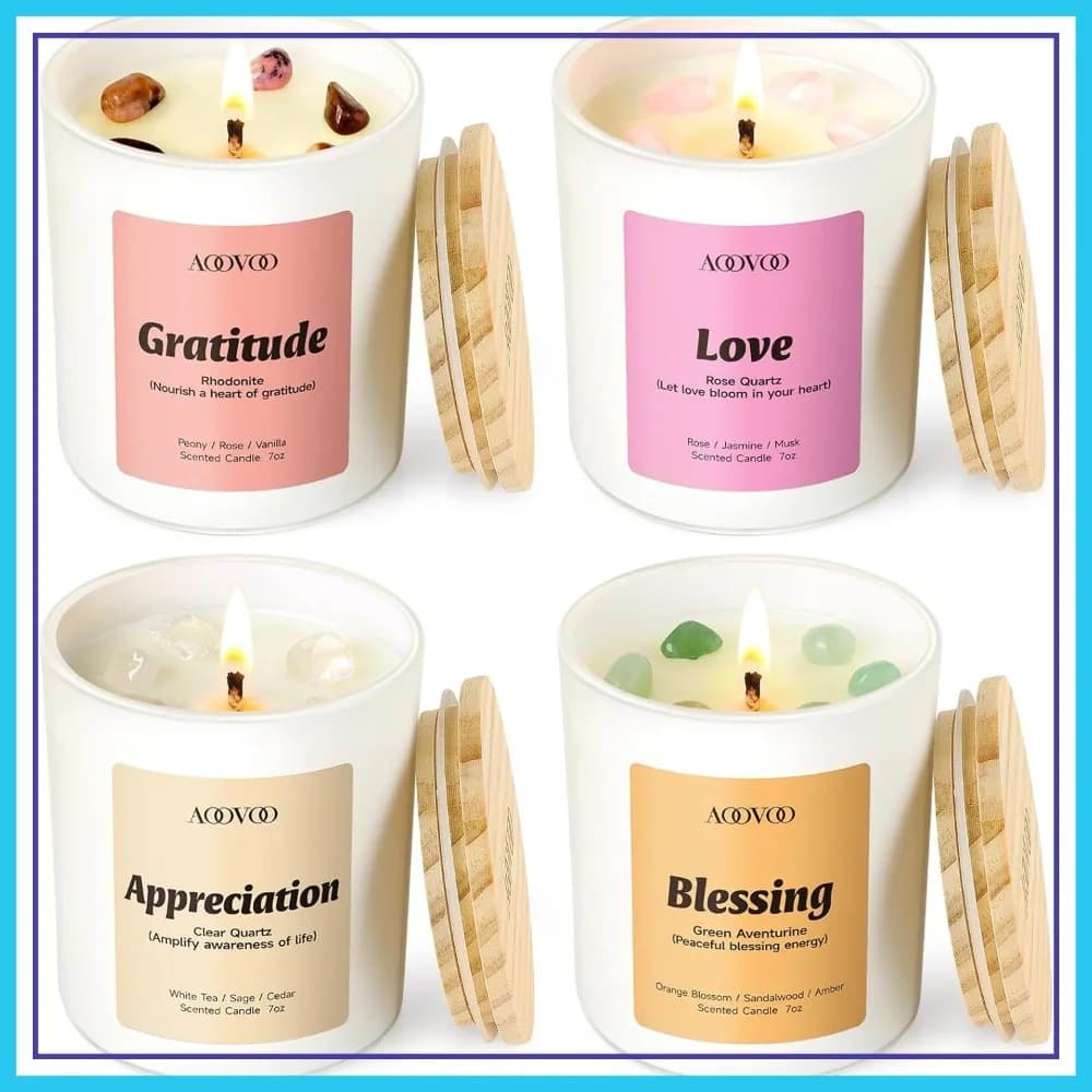 Set di Candele per la Festa della Mamma - Confezione da 4 Candele Profumate con Cristalli per Aromaterapia