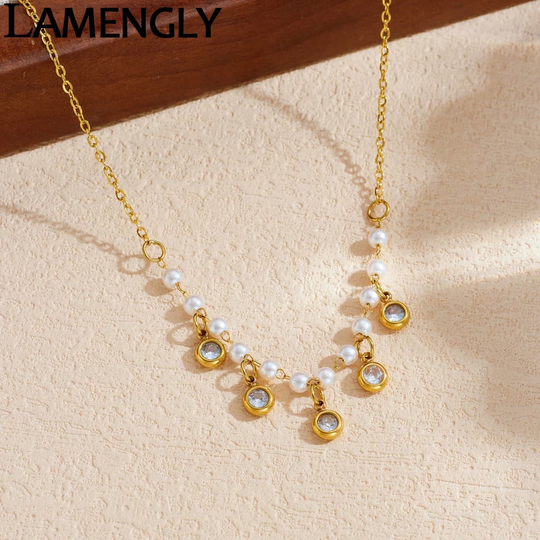 Collana LAMENGLY in acciaio inossidabile 316L con design creativo, perline con zirconi intarsiati, serie Pearl, nuova tendenza, gioielli impermeabili da donna