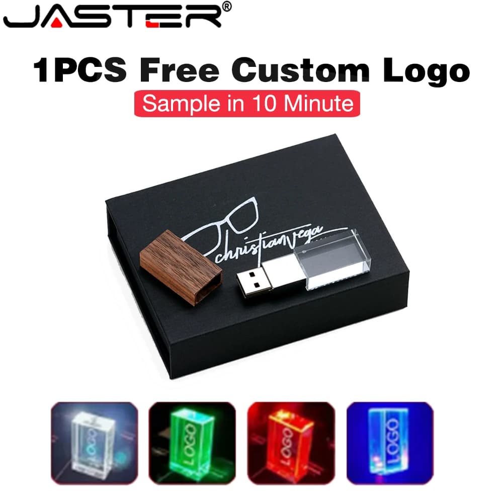 Logo personalizzato gratuito Chiavetta USB Memory Stick Crystal Blue LED Pen Drive Dispositivo di archiviazione Pendrive 128 GB 64 GB 32 GB Chiavetta USB 16 GB