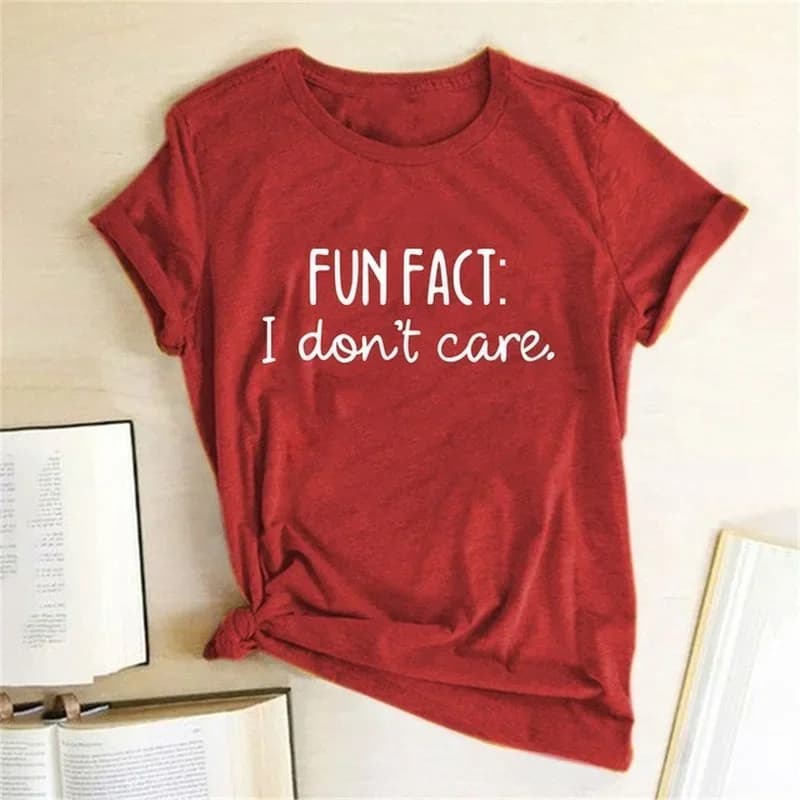 FUN FACT I DON'T CARE Stampa T-shirt da donna Manica corta Girocollo Maglietta da donna allentata Top da donna Abiti estivi casual