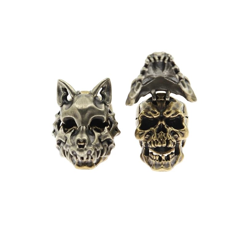 Maschera da bestia in ottone Teschio Paracord Coltello intrecciato Perlina Fai da te Fidget Spinner Ciondolo Accessorio per coltello EDC esterno Portachiavi Ciondolo